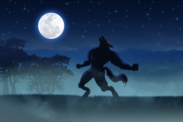Obraz na płótnie Canvas Ilustracja wilkołaka podczas pełni księżyca