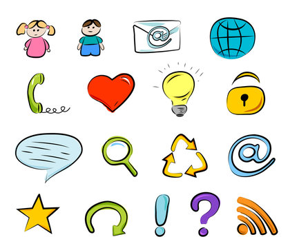 Hand drawn internet and web icons