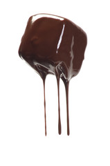 bocconcino di Cioccolato grondante su fondo bianco