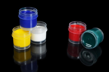 Jars with colour paints