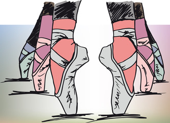 Sketch of ballet dancer's feet. Vector illustration