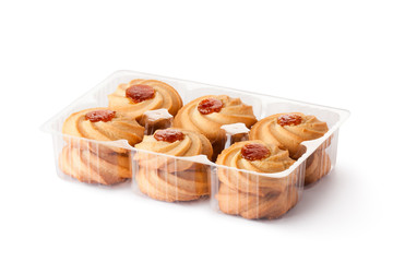 Biscuits with jam toppings in retail package - 40740738