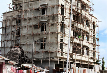 Urban construction scaffolding in Stone city, Zanzibar