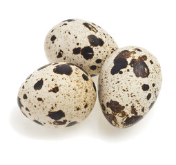 Bunch of whole quail eggs on white