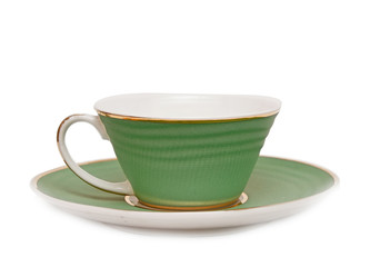 green cup of hot coffee on white background