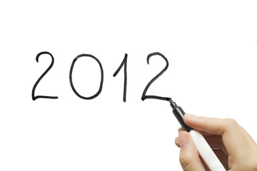 hand writing 2012 on white background