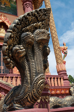 Naga sculpture at temple in Cambodia