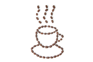 Coffee cup and saucer symbol made of coffee beans