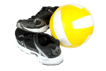 Sports footwear and volleybal ball