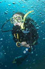 scuba diver and bubbles