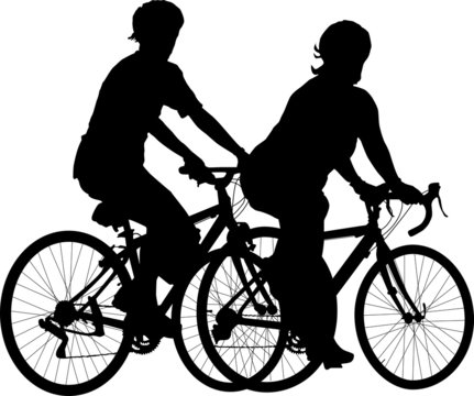Two people riding on bikes