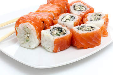 Sushi on white plate