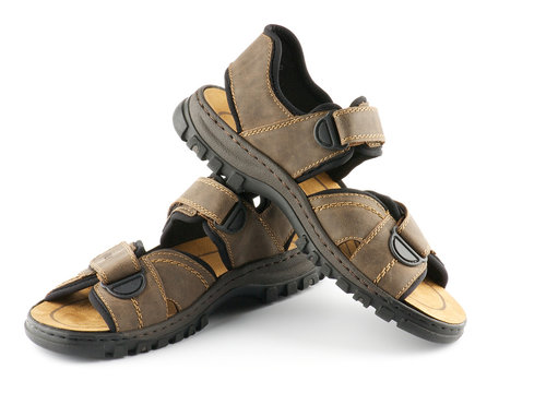 Brown Man's Shoes Sandals With Velcro Fastener