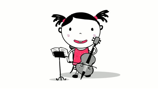 Cartoon-Mädchen spielt eine Violine Viola
