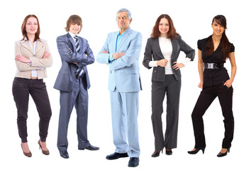 Beautiful businesswoman keeps the laptop. Isolated