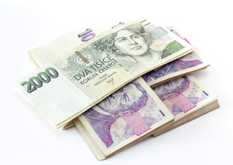 Obraz na płótnie Canvas czech banknotów wartości nominalnej jeden i dwa tysiące koron