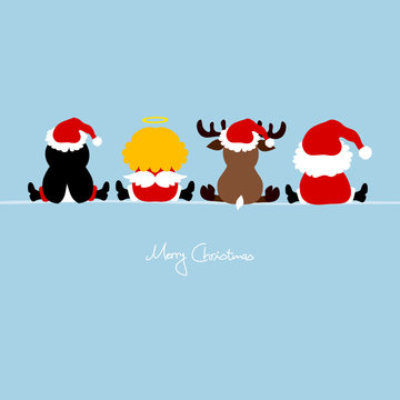 Santa, Angel, Reindeer & Penguin Blue
