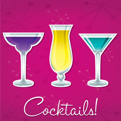 Bright retro cocktail card in vector format.