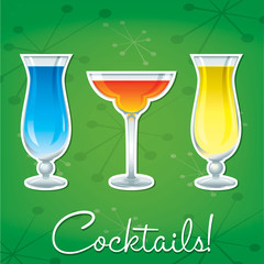 Bright retro cocktail card in vector format.
