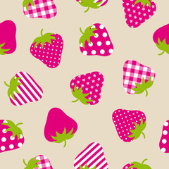Seamless Pattern Pink Strawberries Beige
