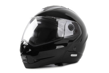 black motorcycle helmet isolated - obrazy, fototapety, plakaty