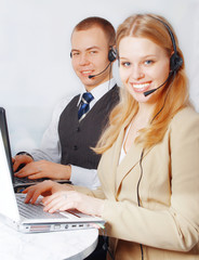 Closeup of a successful business customer service people