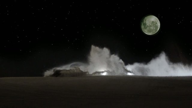 Snowboarding in night. Slow motion. 