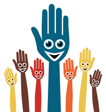 Hands with happy faces vector design.