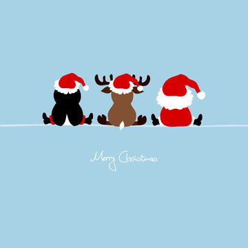 Santa, Penguin & Reindeer Blue