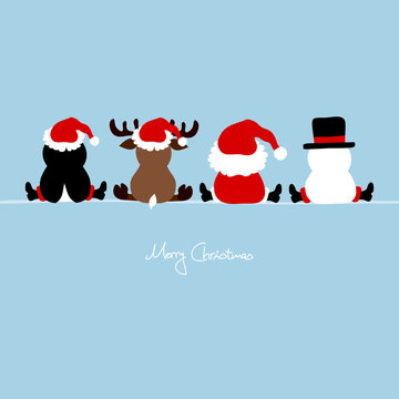 Santa, Snowman, Penguin & Reindeer Blue