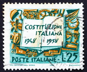 Postage stamp Italy 1958 Book and Symbols of Labor Industry and