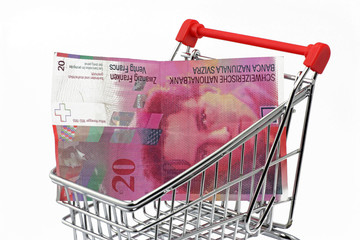 einkaufswagen mit schweizerfranken