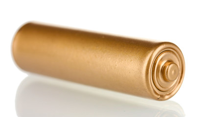 Golden battery isolated on white