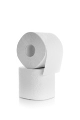 Two rolls of toilet paper isolated over a white background