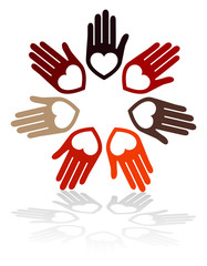 United hands and hearts vector.