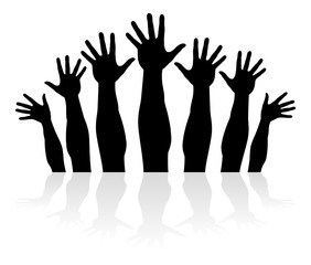 Reaching hands with shadow vector.