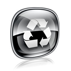 Recycling symbol icon black glass, isolated on white background.