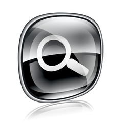 magnifier icon black glass, isolated on white background.