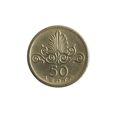 Old Greek 50 lepta coin. Avers