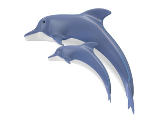 Two Beautiful Dolphin Jumping isolated on white background