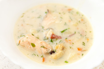 creamy soup with salmon