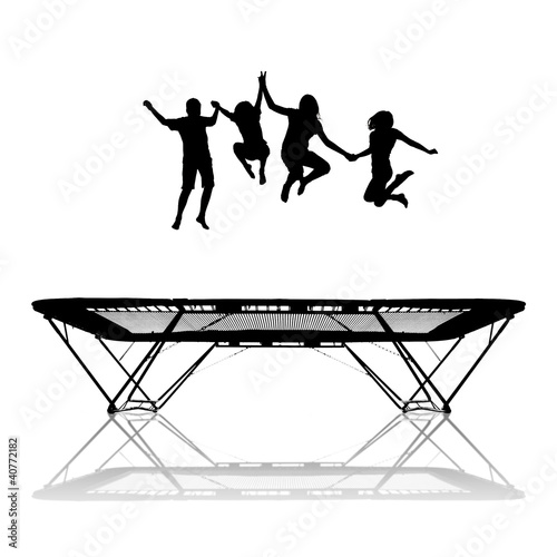 &quot;silhouette of kids on trampoline&quot; Stock photo and royalty