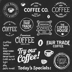 Coffee chalkboard text and symbols