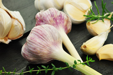 Knoblauchknollen und Knoblauchzehen