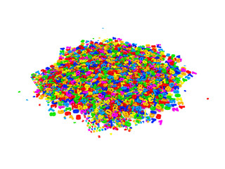 Pile of multicolored figures on white background