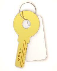 Golden Key with empty blank on white background