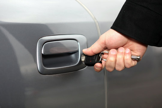 Closeup Of A Key In A Car Door