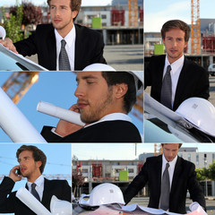 Montage of graduate architect working on site