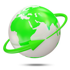 Green Globe With Green Arrow on white background