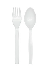 Plastic spoon and fork isolated on white background